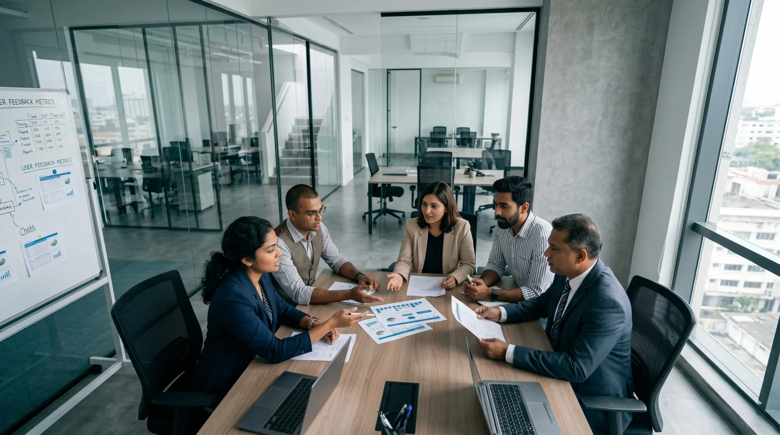 A team of Nehrux professionals discussing marketing performance and digital Marketing Services for Small & Medium Businesses